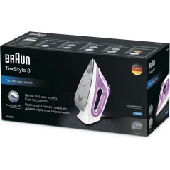 Braun TexStyle 3 SI 3030 PU Steam Iron 2300W - Stylish Pink & White for Effortless Wrinkle Removal!